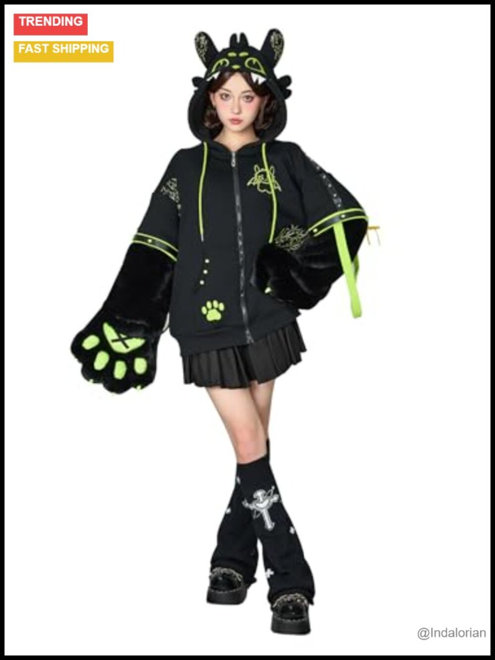 Dragon Paw Hoodie Detachable Furry Gloves Zip Up Sweatshirt Cosplay
